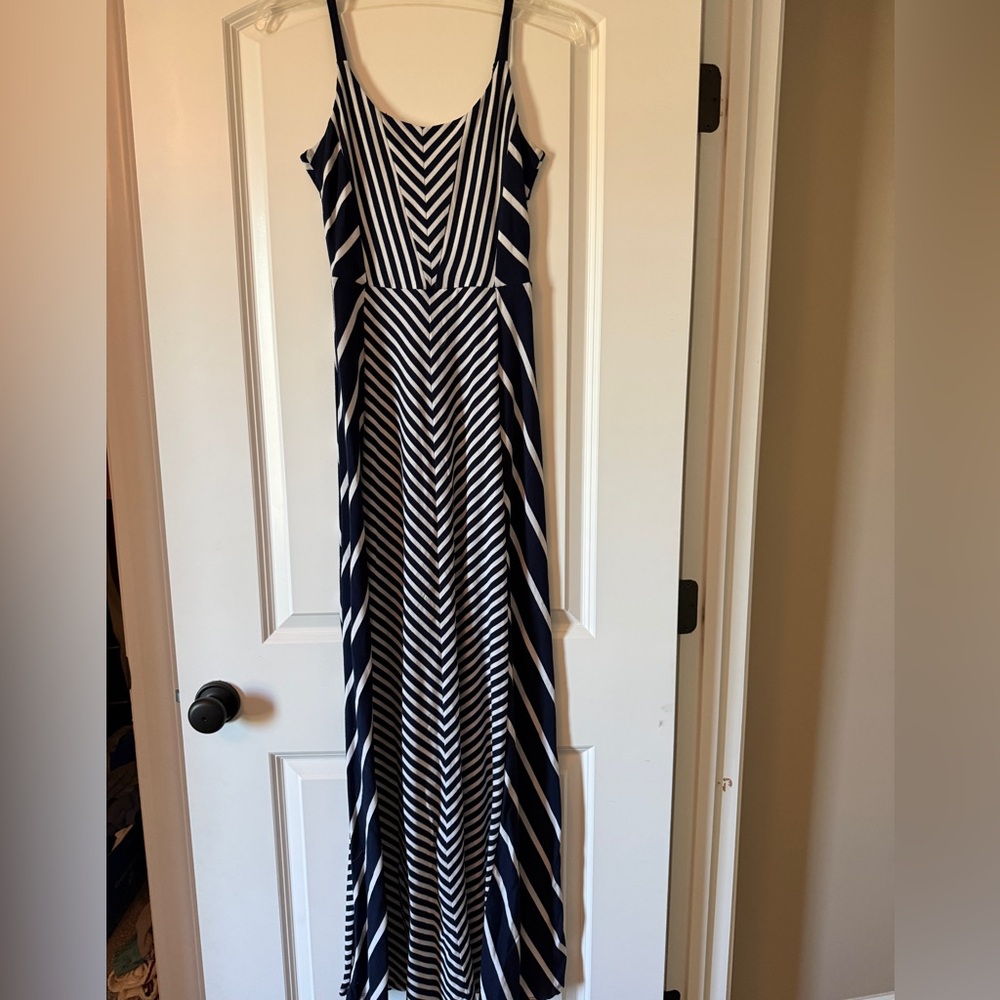 Maurices Navy and White Striped Maxi Dress - Spaghetti Straps